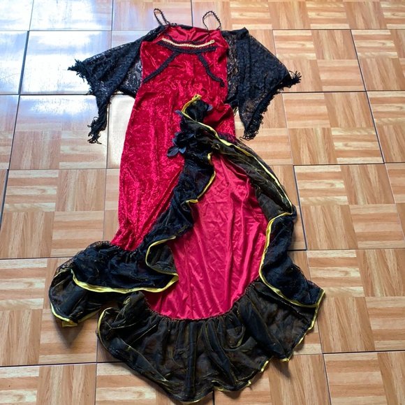 Donated Flamenco Spanish Dancer Costume w/ Shawl - Adult OS LNC - Picture 1 of 15
